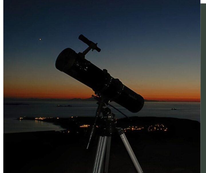 Night stargazing session in Spetses with telescope under clear sky